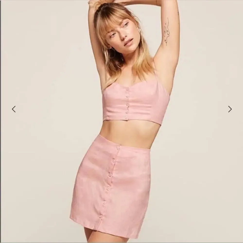 Reformation Tati Two Piece mini skirt top set linen cotton size 4